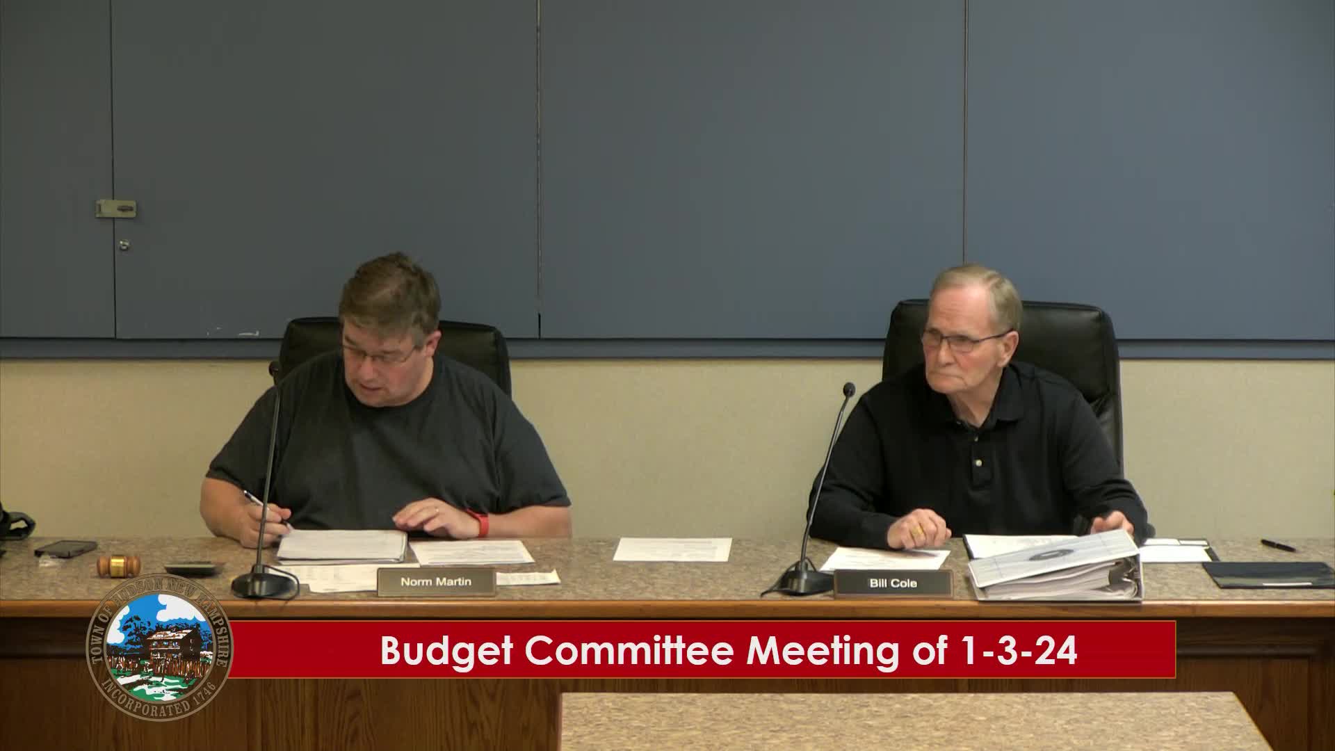 Budget Committee Meeting 1/3/24
