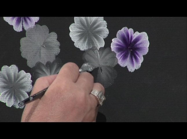 Thumbnail image for Lucy's Big Beautiful World of Painting - Black Canvas with White and Purple Flowers